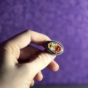 B20 Vintage Micro mosaic pin brooch Silvertone unsigned